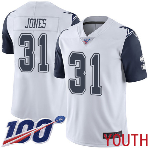 Youth Dallas Cowboys Limited White Byron Jones 31 100th Season Rush Vapor Untouchable NFL Jersey